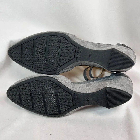 Cole Haan Grand OS Lara Size 9.5 Suede Wedge Heels Ankle Strap Snakeskin Gray - Picture 10 of 11